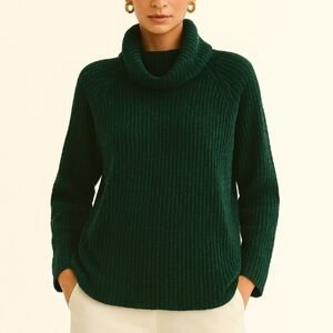 Prides Landing Chenille Loose Turtleneck Swearter Jade Green Large